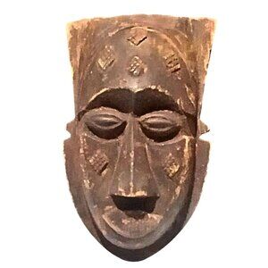 Vintage African Tribal Mask Carved Wooden Ethnic Art Baule Sculpture Collectible